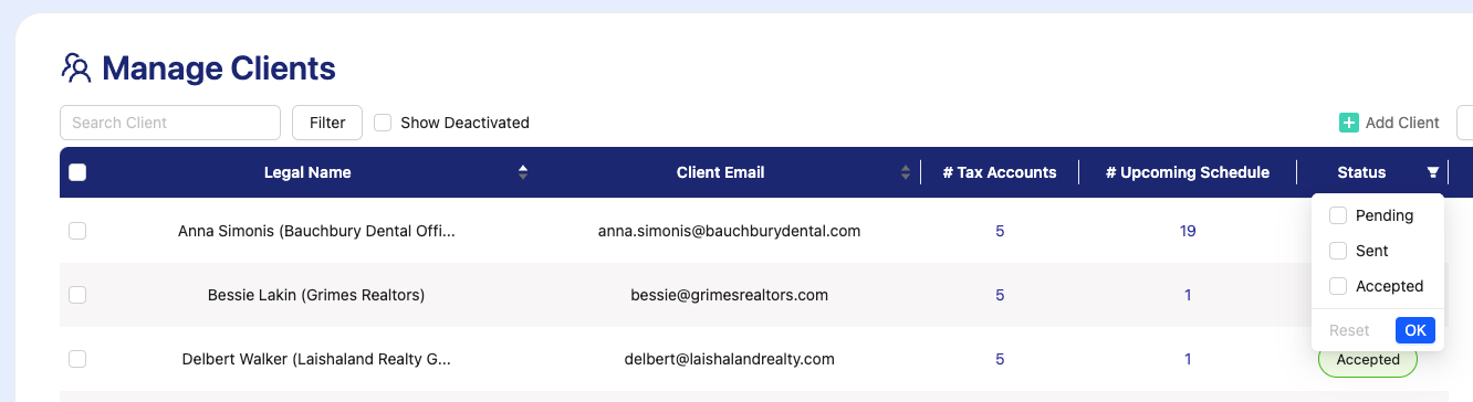 sort and filter client names